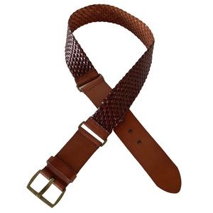 Loft Braided Brown Leather Belt Brass Hardware Size 30” - 34”